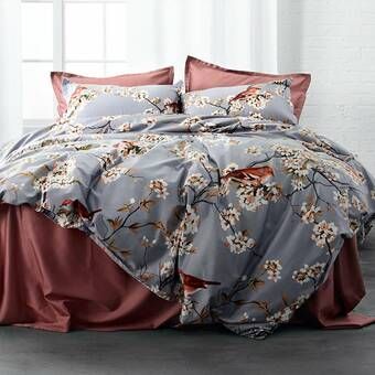 Blooming Vines, King Size Pillow Shams, Red Sparrow, Lilac Background, Super King Duvet Covers, Contemporary Duvet Covers, King Size Pillows, Ruffle Bedding, Floral Duvet Cover