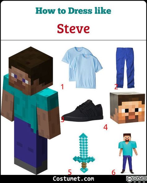 Steve looks like a common person, except that he’s pixelated and easily recognized today. He wears a light blue shirt, denim pants, and black shoes.            #Male #male #funny #games #Minecraft Minecraft Halloween Costume, Steve Costume, Minecraft Halloween, Games Minecraft, Minecraft Outfits, Minecraft Costumes, Minecraft Steve, Light Blue Shirt, Couple Costumes