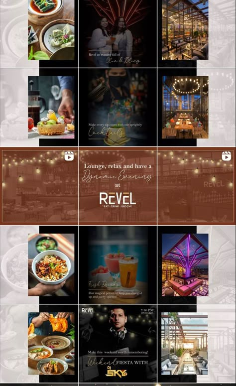 Dark Food Instagram Grid Design. #cover #instagram #post Grid Post Instagram Ideas, Instagram Grid Design Restaurant, Restaurant Instagram Grid Ideas, Instagram Grid Layout Ideas Food, Creative Instagram Grid Design Food, Instagram Grids Inspiration, Food Grid Instagram, Grid Ideas Instagram, Creative Instagram Grid Design