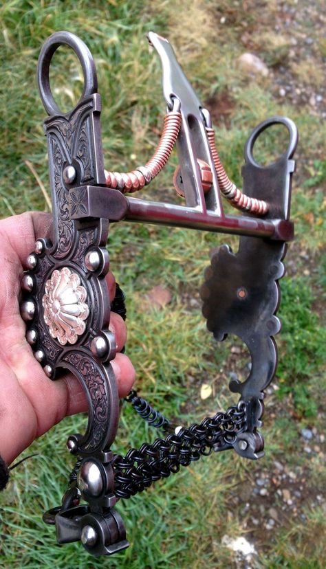 Another view of the Richard Brooks Santa Barbara Spade bit. Horse Equipment Western, Bridle Bits, Types Of Horse Bits Western, Horse Shop, Western Headstall, Roping Saddles, Polo Horse, Leather Bridles Horse Tack, Horse Crazy Girl