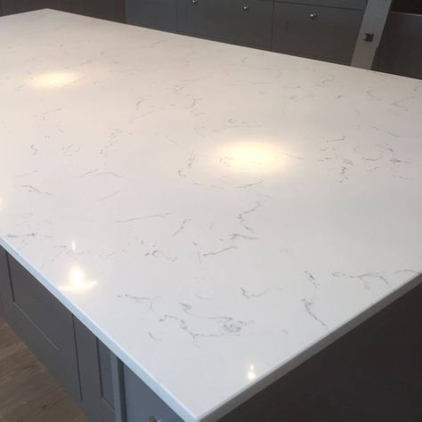 White Carrara Quartz Countertop Carrara Quartz Countertops, Countertop Decor Kitchen, Quartz Kitchen Countertops White, White Carrara Quartz, Leathered Granite Countertops, Tile Countertops Kitchen, Kitchen Design Countertops, Quartz Bathroom, Carrara Quartz