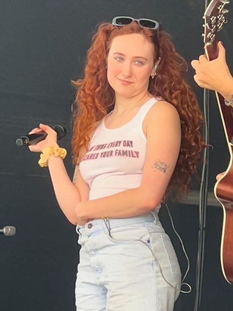 chappell roan during soundcheck in rogers, AK at walmart AMP for the fall 2024 ‘midwest princess’ tour. (via avakthomas on ig)  october 2nd, 2024 Casual Chappell Roan, Girly Pop Aesthetic, Chapel Roan, Chapelle Roan, Chapell Roan, Chappel Roan, Colleen Ballinger, Midwest Princess, A Girl Like Me