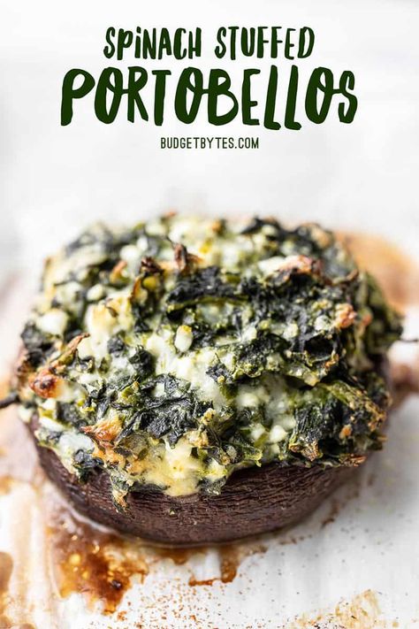 Portobello Recipes, Stuffed Portobellos, Portabella Mushrooms Recipes, Spinach Filling, Veggie Mains, Portobello Mushroom Recipes, Mushroom Recipes Healthy, Homemade Garlic Bread, Budget Bytes