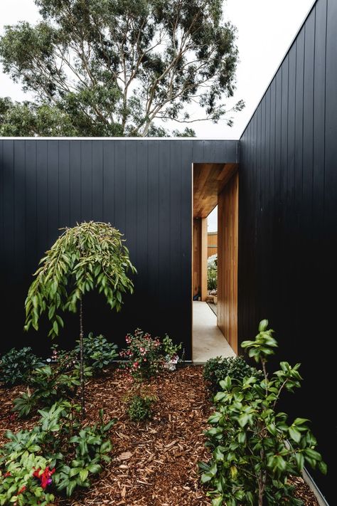 Australian Decor, Stainless Steel Bench, Alpine House, Outdoor Entryway, Timber Walls, Black Ceiling, Outdoor Paint, Exterior Cladding, Architect House