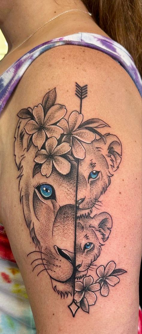 Tattoos For Nieces And Nephews, Tattoo Ideas For My Kids, Nephew Tattoo Ideas, Lion And Cubs Tattoo, Kids Name Tattoo Ideas Mothers, Kid Name Tattoo Ideas Mothers, Aunt And Niece Tattoo, Niece Tattoo, Daughters Name Tattoo