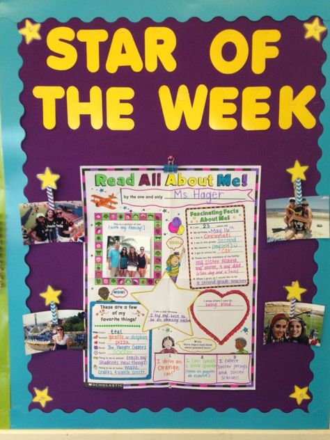 17 Unique Ways for Teachers to Introduce Yourself to Your Students Student Bulletin Board Ideas, Star Student Bulletin Board Ideas, Star Student Bulletin Board, Star Student Board, Star Of The Week Poster, Student Bulletin Board, Ways To Introduce Yourself, Star Student Poster, Student Posters