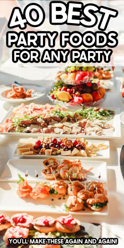 Best Party Foods, Lunch Party Menu, Adult Birthday Party Food, Party Food Menu, Party Food Bars, Party Food Bar, Lunch Party, Birthday Lunch, Party Food Buffet