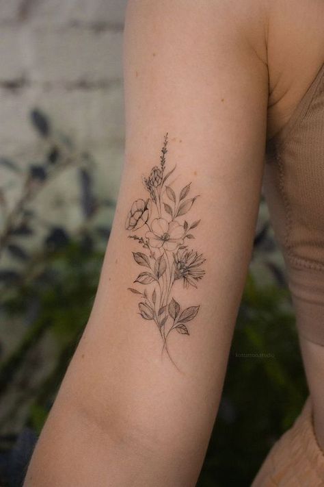 Cowgirl Tattoos, Flower Wrist Tattoos, Bouquet Tattoo, Wildflower Tattoo, Petite Tattoos, Small Hand Tattoos, Classy Tattoos, Girly Tattoos, Subtle Tattoos