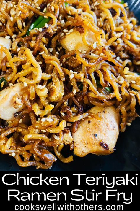 ramen noodles with chicken Ramen Teriyaki Chicken, Teriyaki Chicken Ramen Bowl, Stir Fry Recipes With Ramen Noodles, Quick Chicken Ramen Noodle Stir Fry, Teriyaki Ramen Noodles Stir Fry, Easy Chicken Ramen Stir Fry, Creamy Sesame Chicken Ramen, Cheap Chinese Recipes Easy Meals, Recipes With Roman Noodles