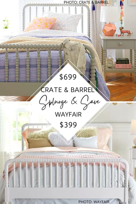 I found a Crate and Barrel Jenny Lind Spindle Bed dupe! I found white, black, grey, and gold spindle beds that would look great a in modern traditional or transitional bedroom. #inspo #decor #homedecor #kids #furniture #lookforless #copycat #sale #vintage Jenny Lind Bed Girl Room, Modern Traditional Bedroom, Spool Bed, Jenny Lind Bed, Mcgee And Co, Jenny Lind, Spindle Bed, Dreams Beds, Serena And Lily