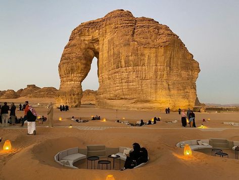 Melissa Biggs Bradley on Instagram: “Sunset at Elephant Rock where boardwalks cross cross the sand leading to cabanas, bean bag chairs and desert pits for enjoying the night…” Ibiza, Madrid, Elephant Rock, Sand Pit, Bean Bag Chairs, Bag Chairs, Bean Bag, The Sand, Monument Valley