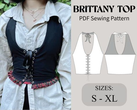 Downloadable PDF Sewing Pattern. Not a physical item. Skill Level:  Easy. After purchasing:  You will immediately be able to download 2 PDFs. 1st PDF contains the printable pattern and size chart. 2nd PDF contains a step by step guide (with images) on how to construct your garment. If you get confused on any part of the instructions, please send us a message so we're able to help you as soon as possible.  Materials Needed:   - 1/2 yard of outer fabric - 1/2 yard of lining fabric - Grommets - Lac Sewing Punk Clothes, Gothic Sewing Patterns Free, Emo Sewing Patterns, Goth Patterns Sewing, Punk Sewing Patterns, Sewing Needles Guide, Alternative Sewing Patterns, Alt Sewing, Sewing Set Up