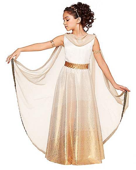 Kids Goddess Costume - The Signature Collection - Spirithalloween.com Athena Costume, Goddess Halloween Costume, Goddess Halloween, Greek Dress, Greek Costume, Goddess Outfit, White Gold Dress, Greek Goddess Costume, Holloween Costume