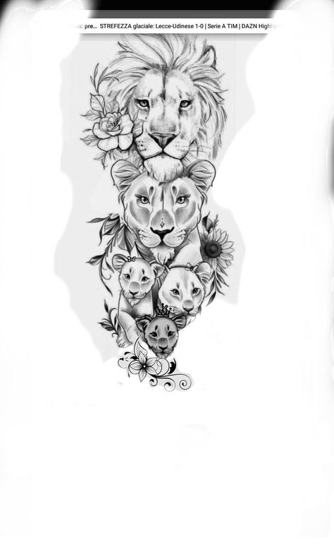 Mom With 3 Kids Tattoo, Colorful Lion Tattoo, Lioness And Cub Tattoo, Mutterschaft Tattoos, Female Lion Tattoo, Illusion Tattoo, Cubs Tattoo, Lioness Tattoo, Lion Tattoo Sleeves