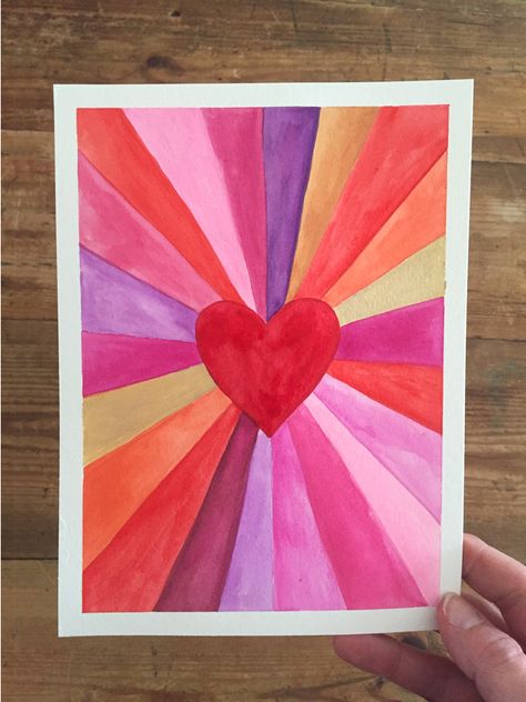 Heart burst paintings for Valentine's! A great art project for kids, teens, and adults alike. Sunburst Art, Classe D'art, Valentine Art Projects, Drawing Videos For Kids, Art Projects For Adults, Valentines Art, Homeschool Art, Learn Art, Eyes Model