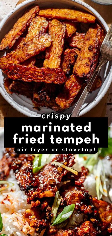 Tempeh Air Fryer, Peanut Tempeh, Tempeh Recipes Vegan, Fried Tempeh, Homemade Staples, How To Cook Tempeh, Resep Vegan, Marinated Tempeh, Plats Healthy