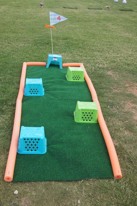 Golf Birthday Party Ideas | Photo 8 of 29 | Catch My Party Golf Birthday Party Ideas, Mini Golf Party, Fall Festival Games, Golf Theme Party, Festival Games, Outside Games, Golf Birthday Party, School Carnival, Miniature Golf Course