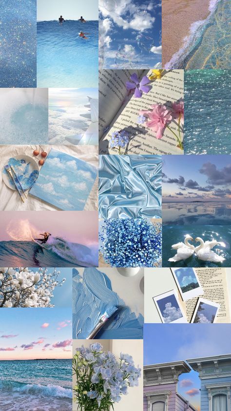 Water Aesthetic Collage, Blue Summer Aesthetic, Athstetic Wallpaper, Background Collage, Soft Girl Style, Yellow Aesthetic Pastel, Summer Wallpapers, Fairy Wallpaper, Cute Summer Wallpapers