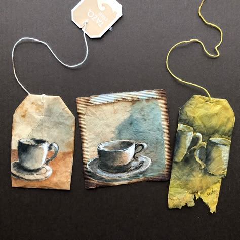 Ruby Silvious, Tee Kunst, Teabag Art, Used Tea Bags, Tea Bag Art, Bag Painting, Detailed Paintings, Upcycled Art, Bag Art