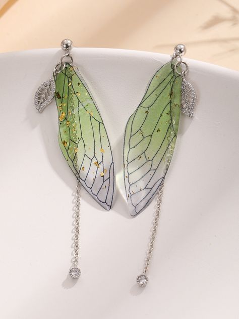 Asian Hair Accessories, Green Fairy Wings, Leaf Wings, Butterfly Wing Earrings, Lace Headbands, Wing Earrings, Watches Women Fashion, Butterfly Earrings, Jewelry Inspo