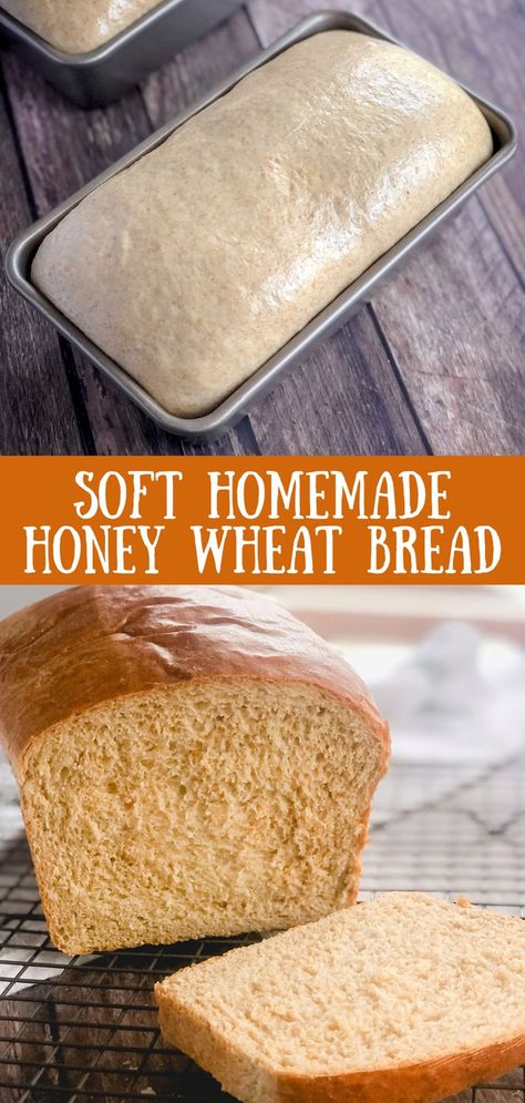 bread in a pan and bread on a rack Essen, Best Honey Wheat Bread Recipe, Homemade Honey Wheat Bread, Honey Bread, Wheat Bread Recipe, Bread Maker Recipes, Homemade Bread Recipes Easy, Sandwich Bread Recipes, Honey Wheat