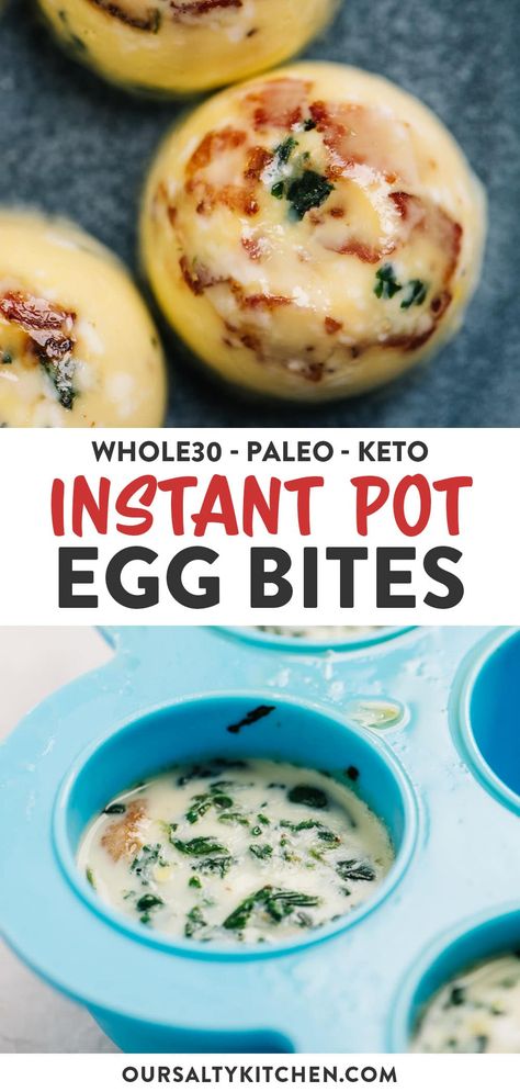 Instant Pot egg bites are the perfect make ahead breakfast! Quick, easy, and delicious, choose from two different Whole30 approved fillings - American or Mediterranean style (or make both!). Egg bites are the perfect secret weapon while on a Whole30 or exploring a low carb or keto diet - enjoy them for breakfast, for lunch with a green salad, or as a snack after the gym or a workout. #whole30 #instantpot #eggs #keto #lowcarb Instant Pot Egg Bites, Breakfast For Lunch, Breakfast Quick, Whole30 Keto, Whole 30 Breakfast, Whole 30 Diet, Breakfast Goodies, Low Carb Meal Plan, Dairy Free Eggs