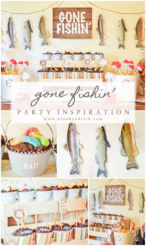 Do you have any fishing enthusiasts in your family? Celebrate with ideas from this adorable party, which is jam packed with inspiration and ideas! Fishing Party Ideas, Gone Fishing Party, Fishing Baby Shower Theme, Fishing Theme Birthday, Fishing Theme Party, Fishing Themed Birthday Party, Baby Shower Fishing, Fishing Birthday Party, Fishing Party