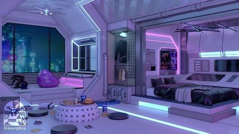 Cyberpunk Bedroom, Cyberpunk Room, Futuristic Bedroom, Futuristic Home, Astuces Diy, Futuristic Interior, Gamer Room, Background Art, Game Room Design