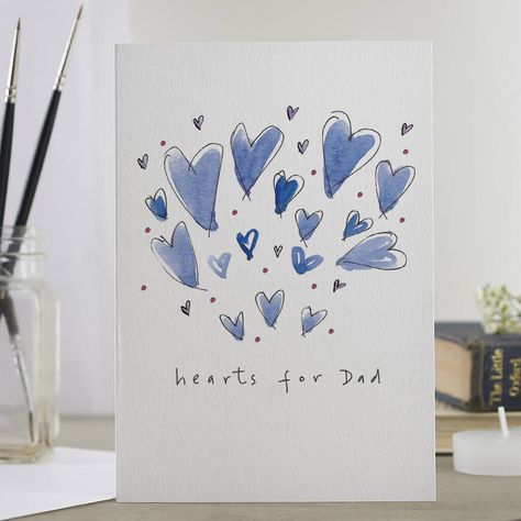 Father's Day Cards Handmade, Thinking Of Him, Hearts Illustration, Watercolor Birthday Cards, Birthday Card Drawing, Watercolor Postcard, Pen Drawings, Card Inspo, Easy Cards