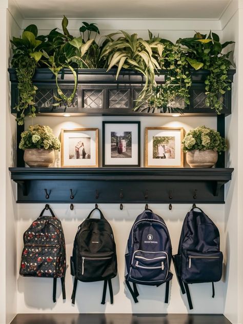 15 Entryway Backpack Storage Ideas – The DIY Desire Front Entry Backpack Storage, Entrance Backpack Storage, Backpack Wall Storage, Entryway Ideas Backpacks, Entryway Backpack Organization, Entry Storage Ideas Entryway, Entry Way Backpack Storage, Backpack Area At Home, Backpack Hooks Entryway