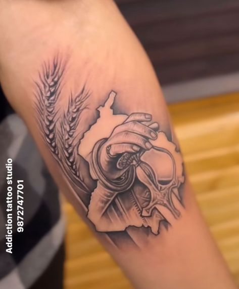 Forearm Tattoo Men Meaningful, Sikhism Tattoo Designs, Punjab Tattoo Designs, Sikh Warrior Tattoo Design, Sikhism Tattoo, Punjabi Tattoo Men, Punjab Tattoo Ideas, Punjab Map Tattoo, Sikh Tattoo Ideas