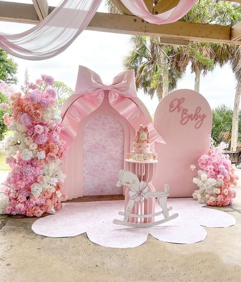 Baby Shower Bow Theme, Pink Bow Party, Bow Party Theme, Coquette Baby Shower Theme, Bow Themed Party, Pink Bow Baby Shower Theme, Bow Themed Birthday Party, First Birthday Decoration Ideas, Bow Baby Shower Theme