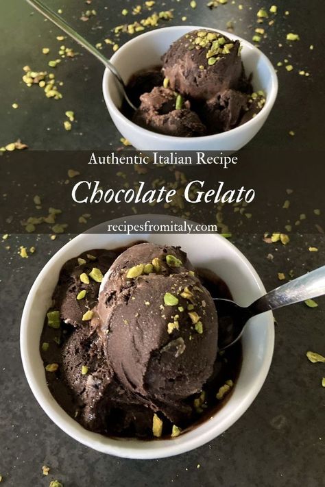 Dark Chocolate Gelato Recipe, Home Made Gelato, Italian Cakes Authentic, Authentic Italian Gelato Recipe, Gelato Base Recipe, Chocolate Gelato Recipe, Authentic Italian Desserts, How To Make Gelato, Chocolate Gelato