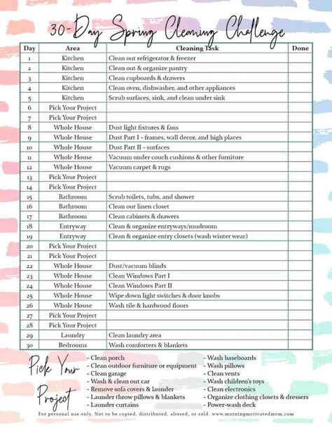 Get organized and clean your home with this FREE 30 Day Spring Cleaning Challenge. Get the Cleaning List Printable to help you stay organized on on task. | Spring Cleaning | How to Clean Your Home for Spring #springcleaning #springclean #30daychallenge #cleaningtips Spring Cleaning Plan, Cleaning List Printable, Spring Cleaning Schedules, Spring Cleaning Checklist Printable, Cleaning Plan, Spring Cleaning List, Spring Cleaning Challenge, Deep Cleaning Checklist, Deep Cleaning House