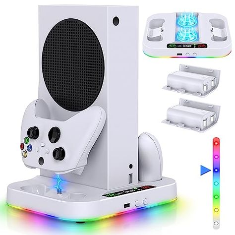 Limited-time deal: Cooling Fan Stand & RGB Light Strip for Xbox Series S,Dual Charger Station with 2 X 1400mAH Rechargeable Battery Pack,Charging Dock Accessories for XSS with 15 RGB Light Modes,USB2.0 Port for Sync Fan Stand, Dock Accessories, Headset Holder, Xbox Series S, Charger Station, Headphone Stands, Charger Stand, Light Strip, Charging Dock