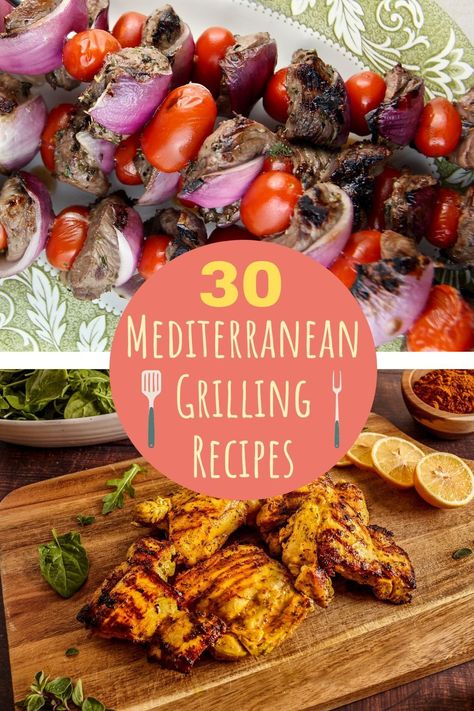 Italian Grill Recipes, Mediterranean Diet Marinades, Summer Mediterranean Diet Recipes, Mediterranean Diet Grilling Recipes, Summer Mediterranean Recipes, Mediterranean Picnic Food, Grilled Mediterranean Recipes, Mediterranean Grill Recipes, Mediterranean Bbq Ideas