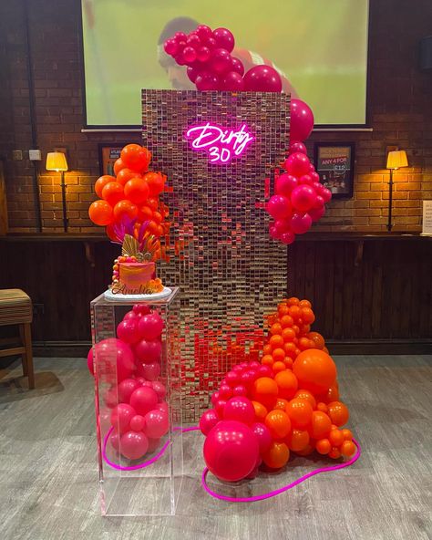 Introducing our Mini Sequin Wall Backdrop! ✨🩷🧡 . Designed for smaller venues 🎉 Our all-inclusive packages feature the Mini Sequin Wall, vibrant neon sign and ropes, balloon garlands and an acrylic cake plinth. . Reach out via info@momentseventhire.com or 07494275899 to turn your vision into reality! 💖 . . . . . #partydecorlondon #minisequinwall #partybackdrop #partydecorpackages #pinkandorangeballoons Sequin Wall With Balloons, Shimmer Wall With Balloons, Diy Balloon Wall, Cake Plinth, Sequin Wall Backdrop, Shimmer Wall Backdrop, Gala Night, Sequin Wall, Sequin Backdrop