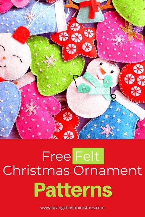 Explore 31 creative and easy-to-follow free felt Christmas ornament patterns perfect for a women's ministry group or any crafting community. #womensministry #feltornaments #christmascrafts Felt Christmas Ornaments Patterns Free Sewing Patterns, Couture, Christmas Ornaments Sewing Pattern Free, Free Felt Christmas Ornaments Patterns Tree Decorations, Tiny Felt Christmas Ornaments, Material Christmas Ornaments, How To Make Felt Christmas Ornaments, Christmas Ornaments To Sew Free Patterns, Xmas Felt Ornaments