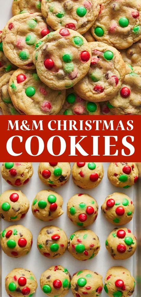 These festive red and green M&M Christmas Cookies are ultra thick, soft, chewy, and flavorful. These homemade, from-scratch cookies are ridiculously easy to make and are perfect for holiday gifting. Serve with a glass of milk or hot cocoa for Santa! #m&mcookies #christmascookies Red And Green M&m Cookies, Red And Green Christmas Cookies, M M Recipes, Holiday Baking Recipes, Christmas Baking Recipes, M M Cookies, Santa Cookies, Xmas Cookies, Christmas Cooking