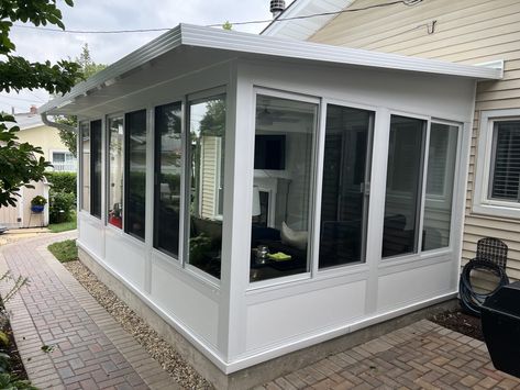 After | Hoffman Estates, IL Three Season Sunroom Enclosed Patio Ideas Sunroom, Slide Glass Door, Glass Door Entrance, Glass Sunroom Ideas, Porch To Sunroom Conversion, Sunroom Window Ideas, Porch To Sunroom, Sunroom Extension, Enclosed Patio Ideas