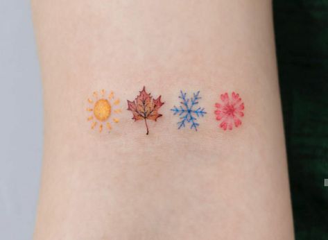 Matching Tattoos Four People, Small Trio Tattoos, 4 Sibling Tattoos, Sibling Tattoos For 4, Sibling Tattoos 4 Siblings, Siblings Tattoo Ideas For 4, Goth Tatoos, Seasons Tattoo, Blue Flame Tattoo