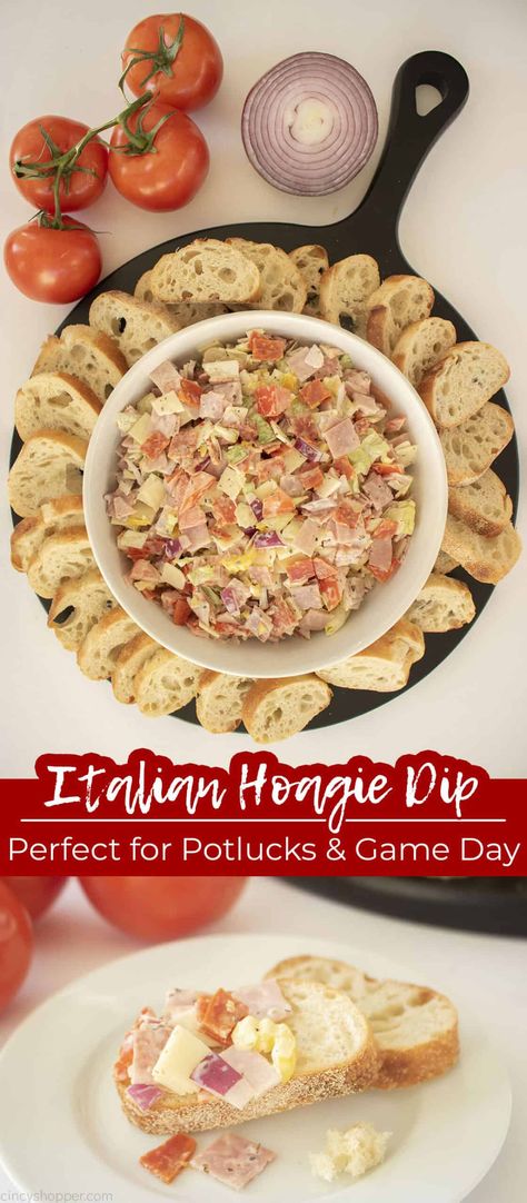 Italian Hoagie Dip is just like your favorites sub shop sandwich but in the form of a dip. It's a crowd pleasing recipe that will have your guests ready to dig in. Make it for Game Day or your next holiday party. Italian Sub Dip, Italian Hoagie Dip, Hoagie Dip, Italian Dip, Italian Hoagie, Hot Spinach Dip, Cold Dip Recipes, Onion Dip Recipe, Appetizer Meatballs