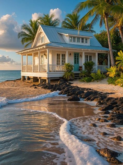 Small House Beach, Beach Home Inspiration, Beach House Ideas Exterior, Beach House Exterior Tropical, Small Coastal House, Ocean Bungalow, Beach Air Bnb, Beach Side House, Brown Beach House