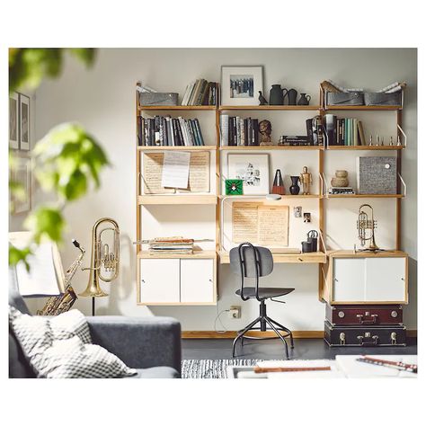 SVALNÄS Wall-mounted workspace combination - bamboo, white - IKEA Ikea Svalnas, Ikea Australia, Wall Storage Unit, Room Shelves, Study Rooms, Wall Storage, Teen Room, Home Office Design, Design Interior