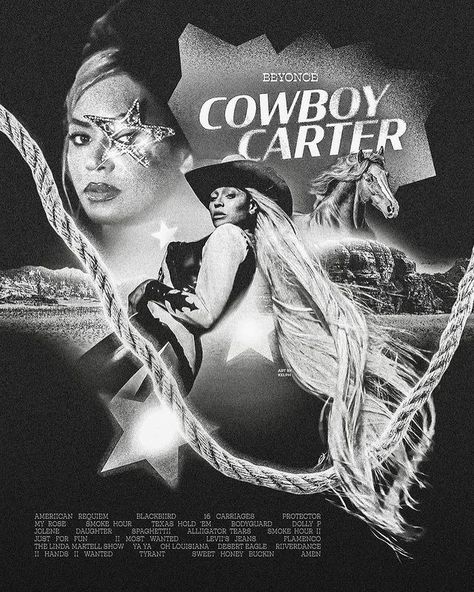 Cowboy Carter Poster, Cowboy Carter Aesthetic, Cowboy Poster, Cowboy Carter, Western Gothic, Cowboy Posters, Queen Bey, Texas Holdem, Song List