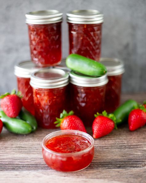 Strawberry Jalapeño Jam - Bacon & Vodka Jalapeno Jam Canning, Jam Vs Jelly, Strawberry Jalapeno Jam, Bacon Vodka, Jam Canning, Strawberry Huller, Jalapeno Jam, Apple Jelly, Stuffed Jalapenos With Bacon