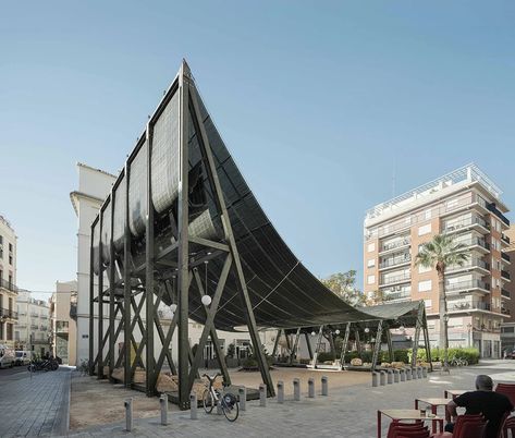 manuel bouzas' mediterráneo pavilion in valencia doubles as a blind Pavilion Architecture, Modular Pavilion, Moving Architecture, Wood Pavilion, Art Pavilion, Luis Diaz, Valencia City, Timber Structure, Architectural Photographers