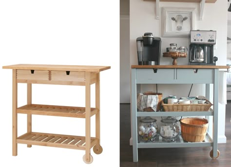 Get IKEA kitchen hacks to make a kitchen island, pantry, shelving, and more on Bon Appétit. Kitchen Hack Decor, Diy Kitchen Hacks, Coffee Bar Cart, Ikea 2015, Hacks Ikea, Classy Kitchen, Easy Ikea Hack, Ikea Hack Ideas, Kitchen Walls