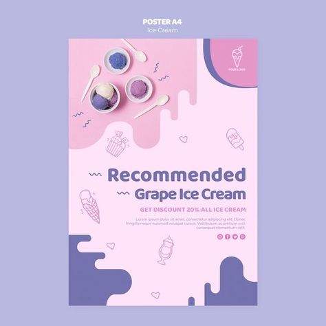 Ice Cream Poster Design, Grape Ice Cream, Ice Design, Cream Poster, Ice Cream Poster, Ice Cream Design, 광고 디자인, Food Poster Design, Poster Design Inspiration