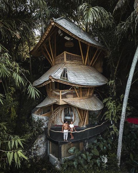 Aura House: Escape to this Beautiful Bali Treehouse!#Bali #Indonesia || Photo by @thelosttwo  view our story to book! Affordable Honeymoon, Jungle House, Bamboo Architecture, Cool Tree Houses, Tree House Designs, Bamboo House, Unique Hotels, Forest House, Vacation Mode